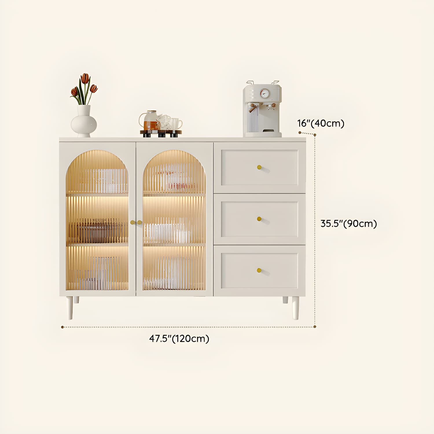 White Modern Sideboard Credenza with Cabinets and Reserve Installation Holes, Full Assembly Required thumbnail 20