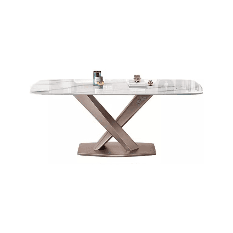 Modern Rectangle Slate Dining Table Set with Pedestal Base and Fixed Mechanism thumbnail 2