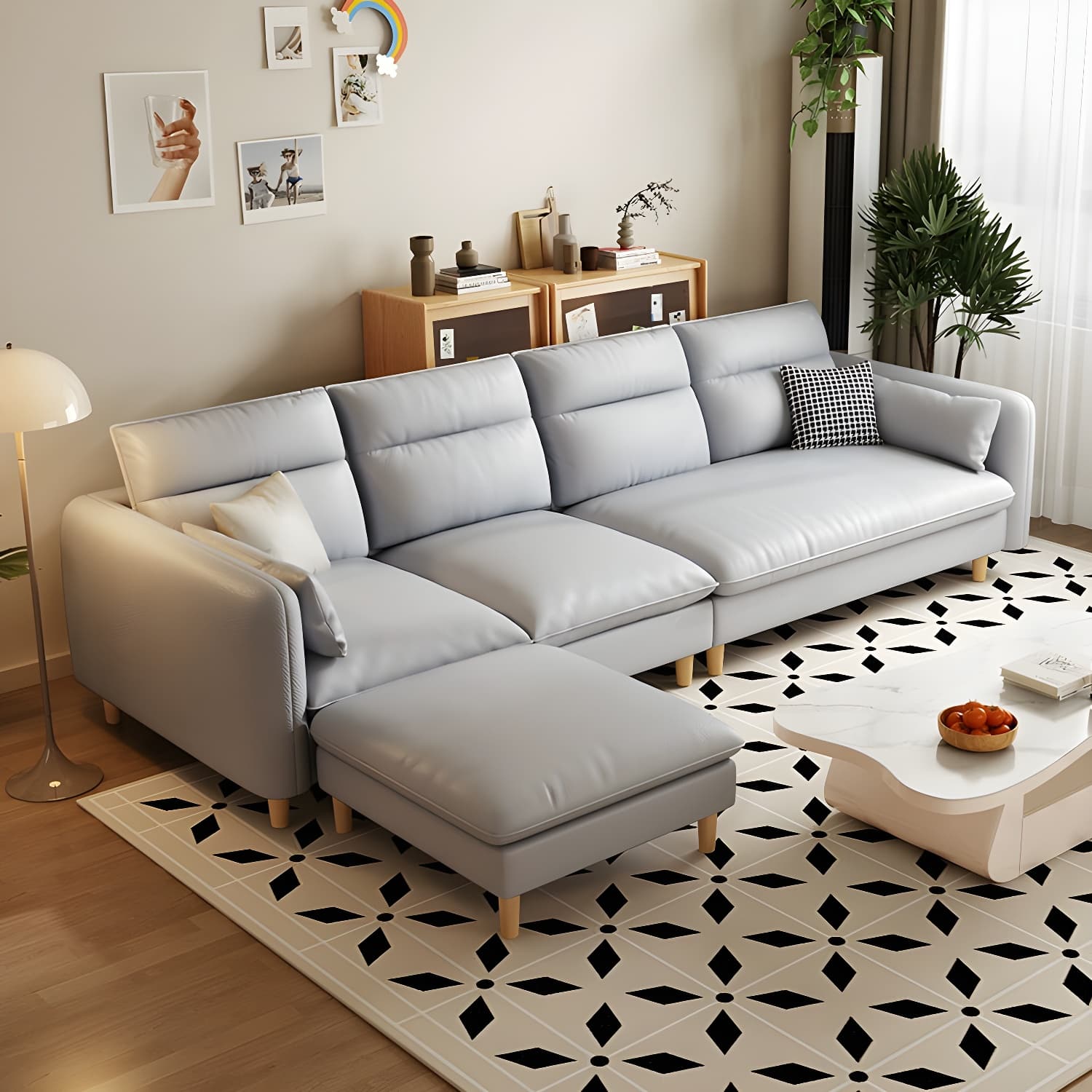Modern Wood Frame Straight Sectional Sofa Set with Ottoman in Brown, 3 Piece Set thumbnail 9