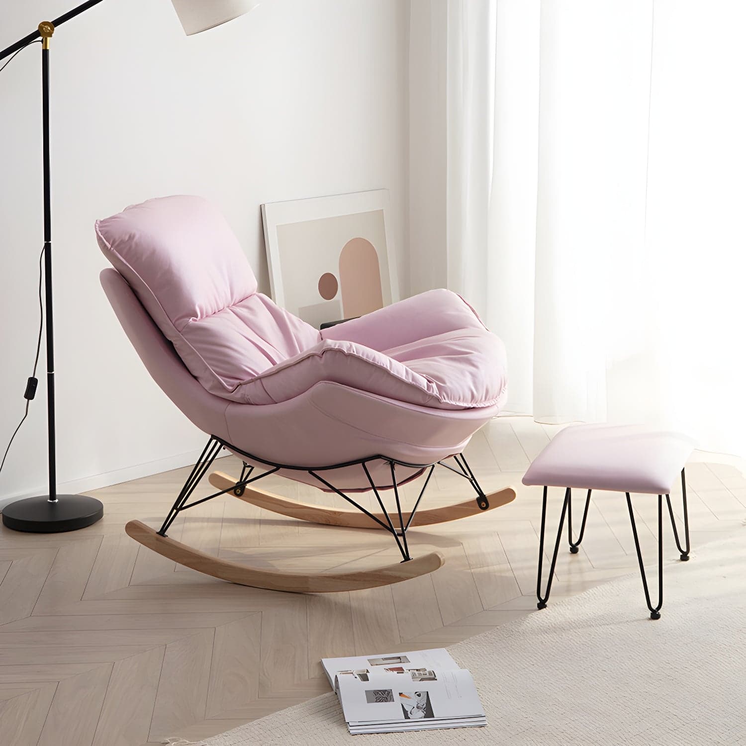 Solid Wood Rocking Chair Modern Rocker Chair with Removable Cushions thumbnail 6