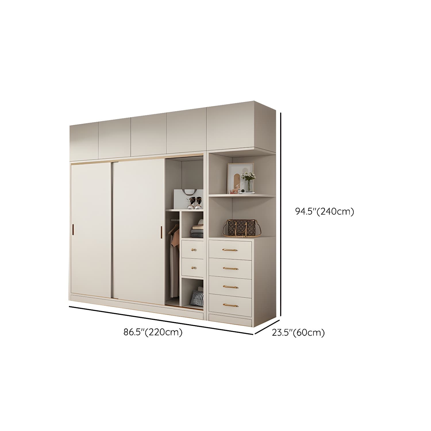 Modern White Wood Wardrobe Armoire with Sliding Doors and Soft Close Drawers thumbnail 28