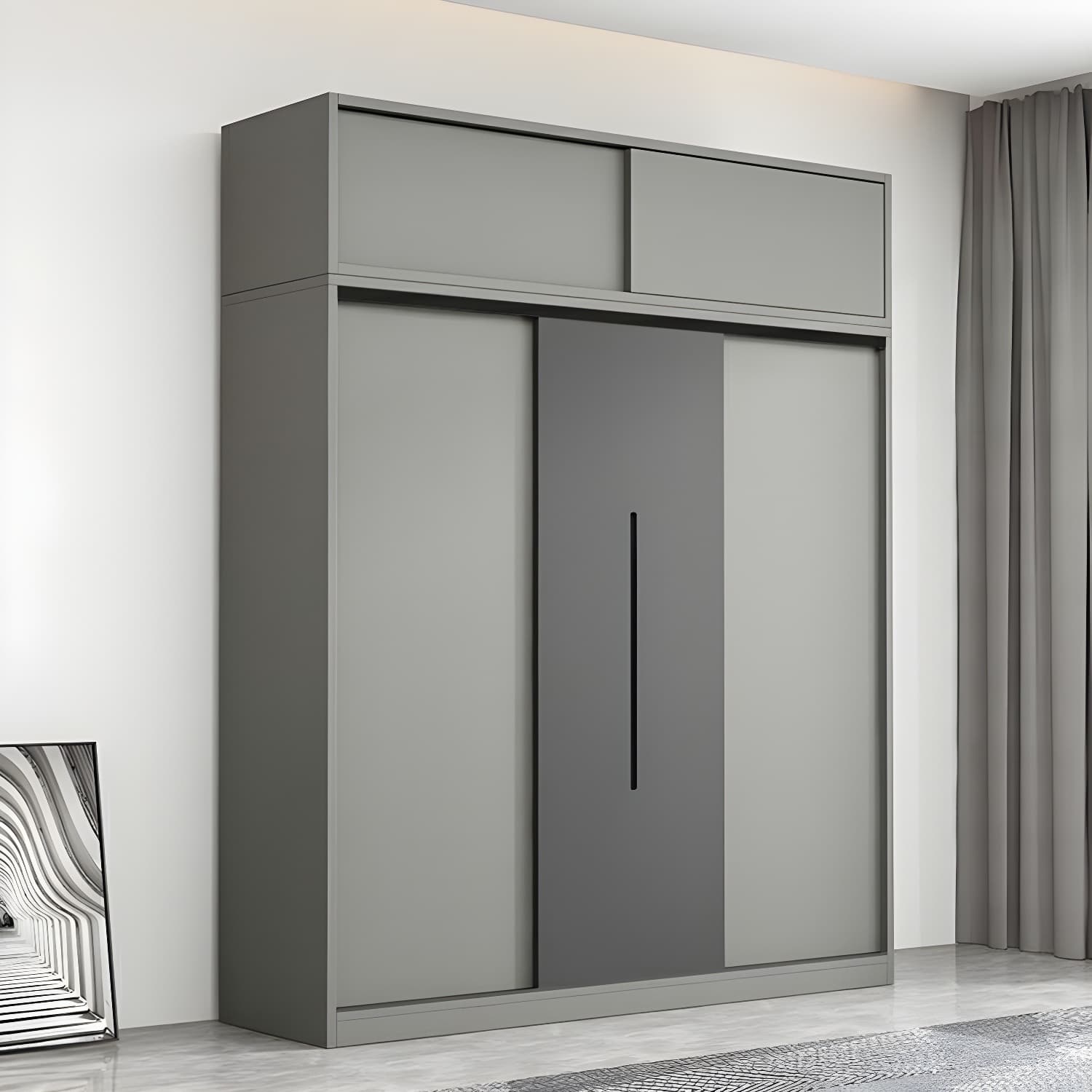 Contemporary Wood Grey Cloth Rod Included Wardrobe with Shelves thumbnail 3
