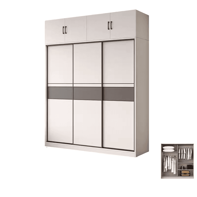 White Minimalist Manufactured Wood Wardrobe Closet with Interior Shelves and Clothing Rod thumbnail 12