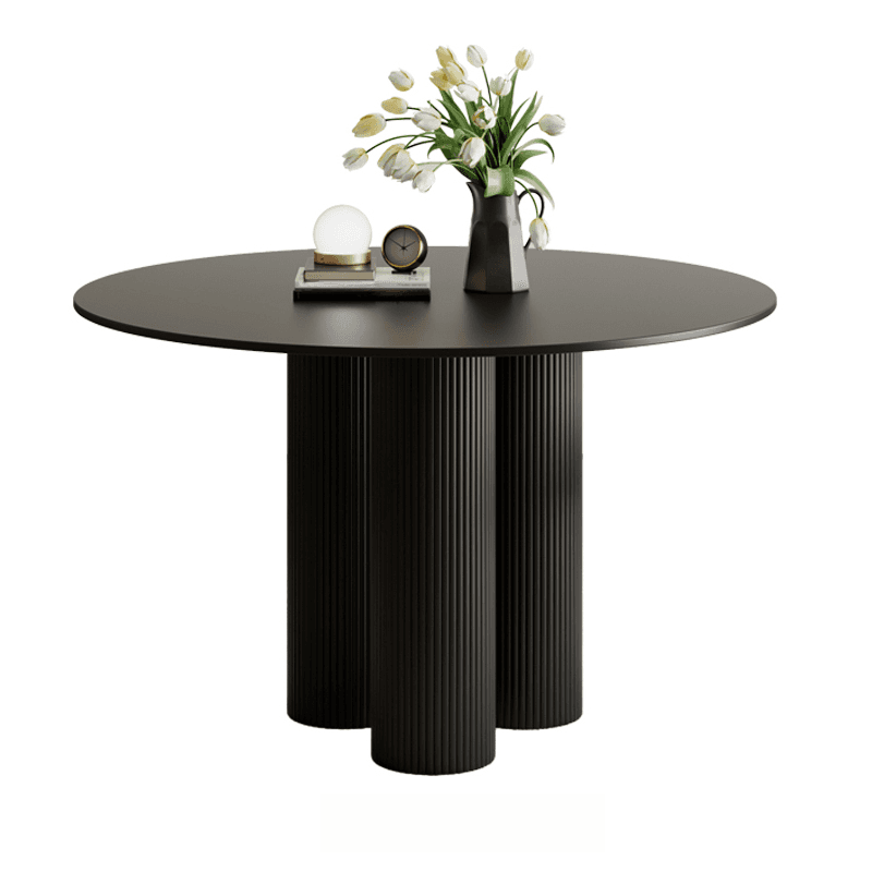 Ribbed Leg Circular-shaped Sintered Stone Dining Table with a Fixed Table Top for 2/for 4 in a Modern Simple Style thumbnail 1