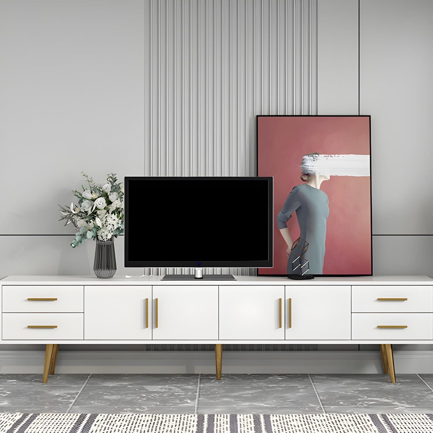 Scandinavian Engineered Wood TV Media Stand Matte Finish Media Console with Drawers thumbnail 15