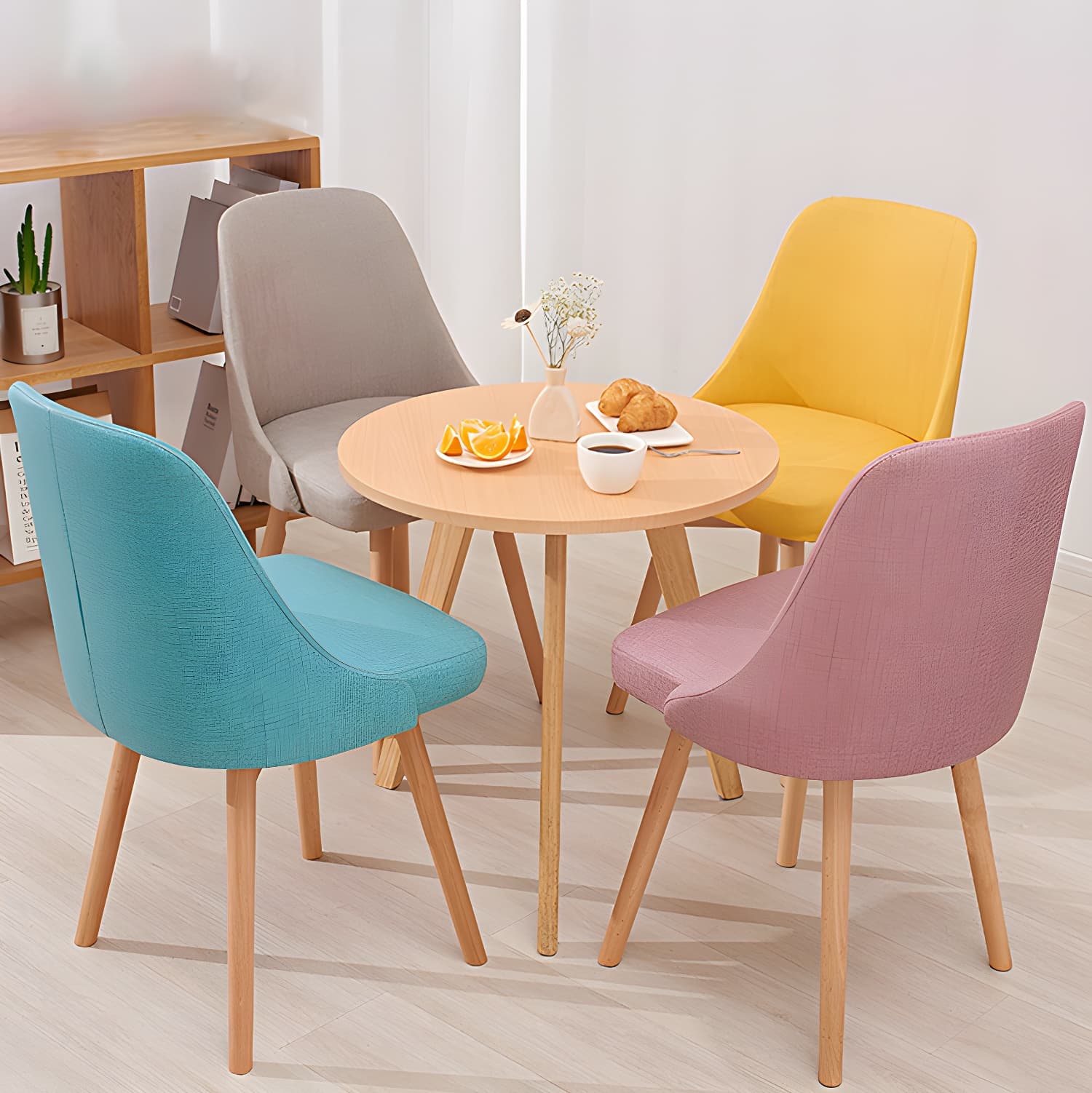 Upholstered Armless Dining Chairs Scandinavian Side Dining Chairs with Wood Legs thumbnail 15