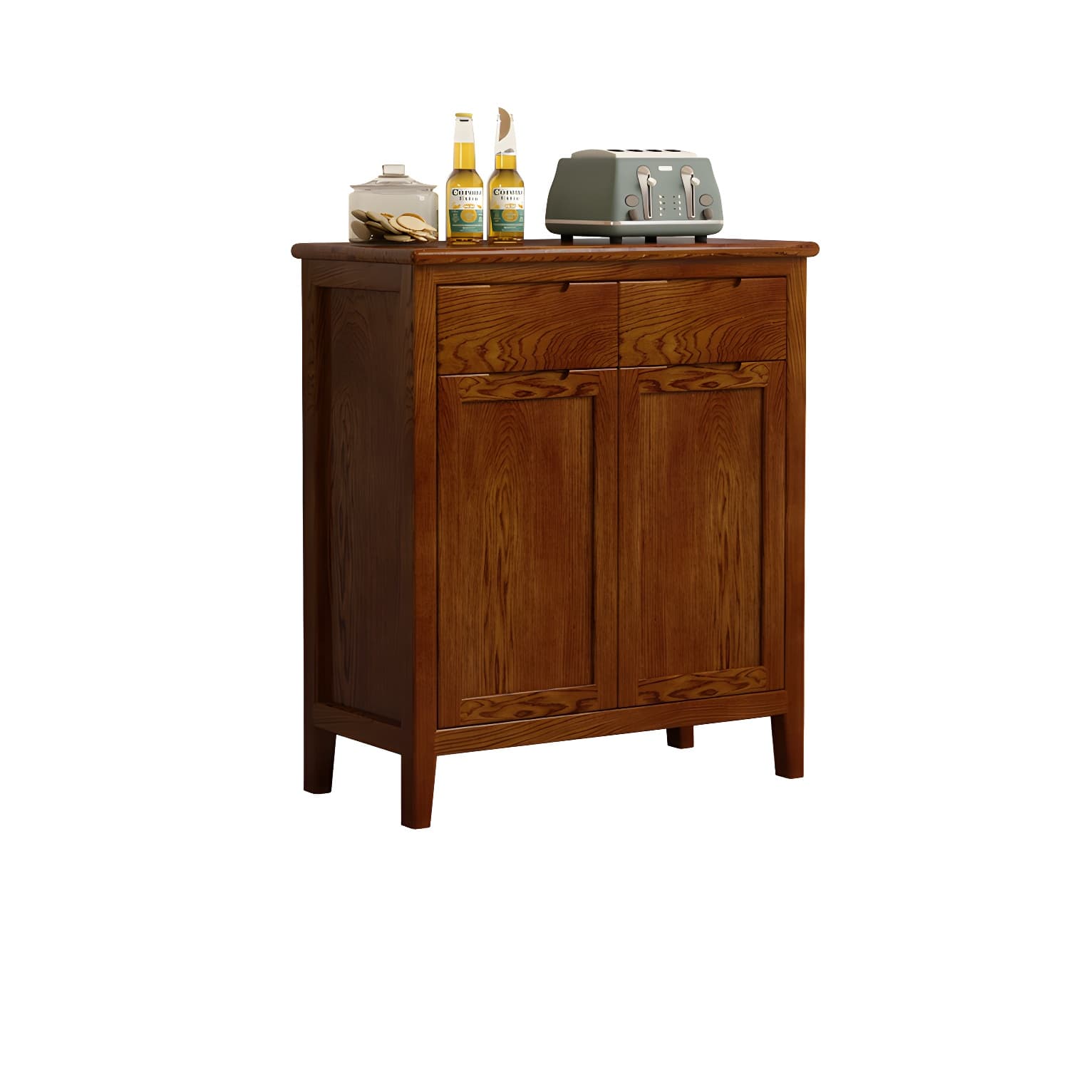 Scandinavian Oak Sideboard Credenza with Cabinets and Drawers