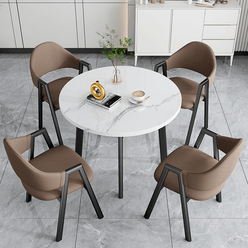 Dining Table Set with Rounded Shape and Padded Chair Back, Featuring Armrest and White Separable Table Top thumbnail 4