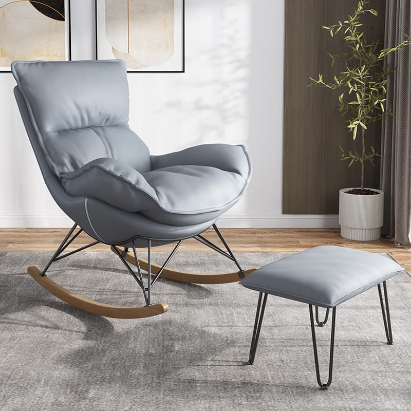 Modern Water Proof Cerulean/Dove Grey/Olive Green Upholstered Living Room Rocking Chair with Upholstered Footstool thumbnail 3