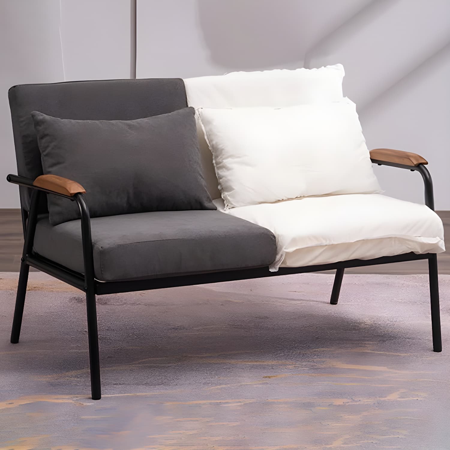 Black Industrial Linen Sofa with Bolster Pillows 29.53"High Square Arm Sofa thumbnail 15