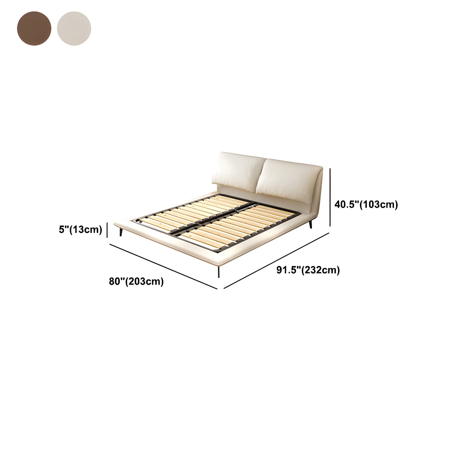 Modern Low Profile Panel Bed Genuine Leather Upholstered Bed Frame thumbnail 12