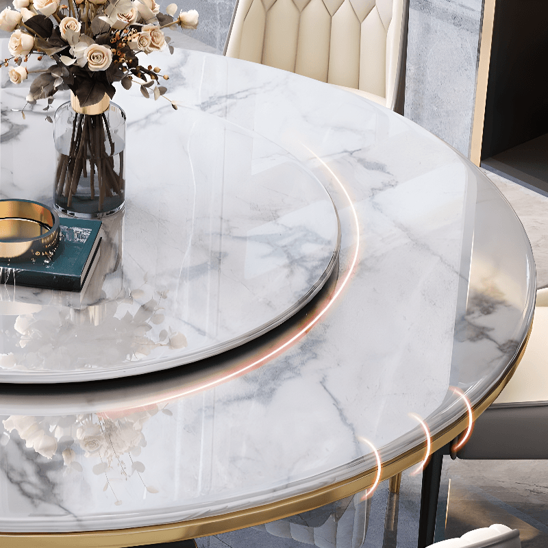 Circular Slate Dining Table Set with Pedestal Base, Upholstered Swivel Chairs, and Upholstered Back thumbnail 6