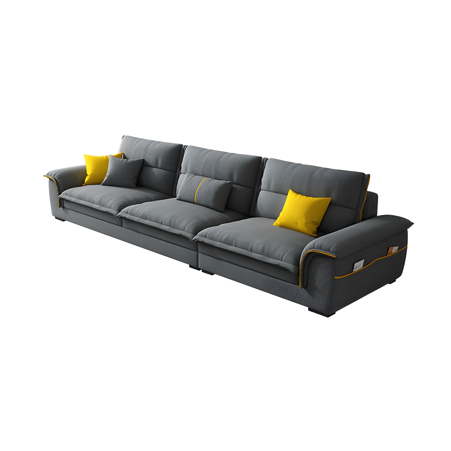 Modern Gray Cotton and Linen Sectional Sofa with Wood Frame and Storage Included thumbnail 5