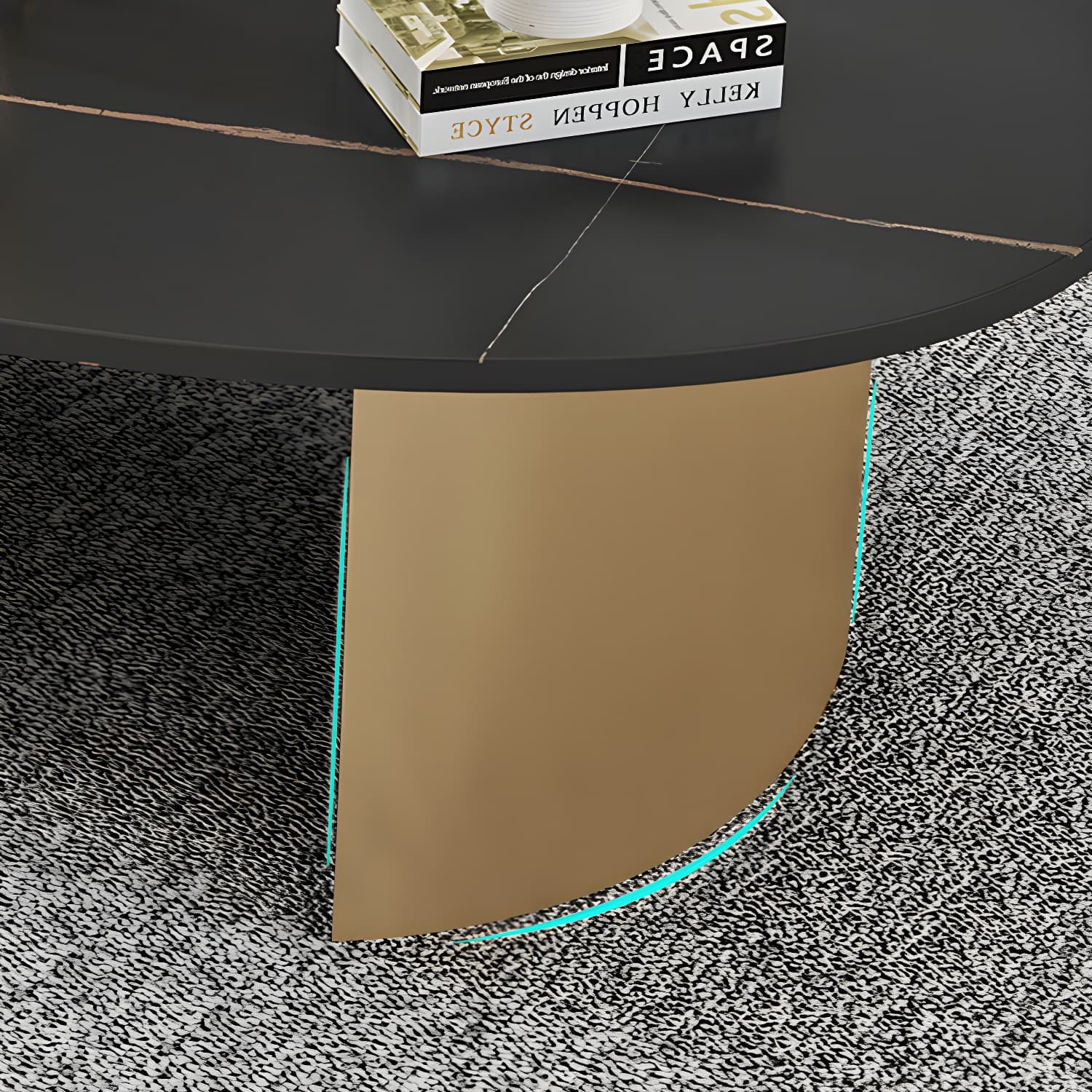 Glam Slate Coffee Cocktail Table Oval Cocktail Table for Living Room thumbnail 8