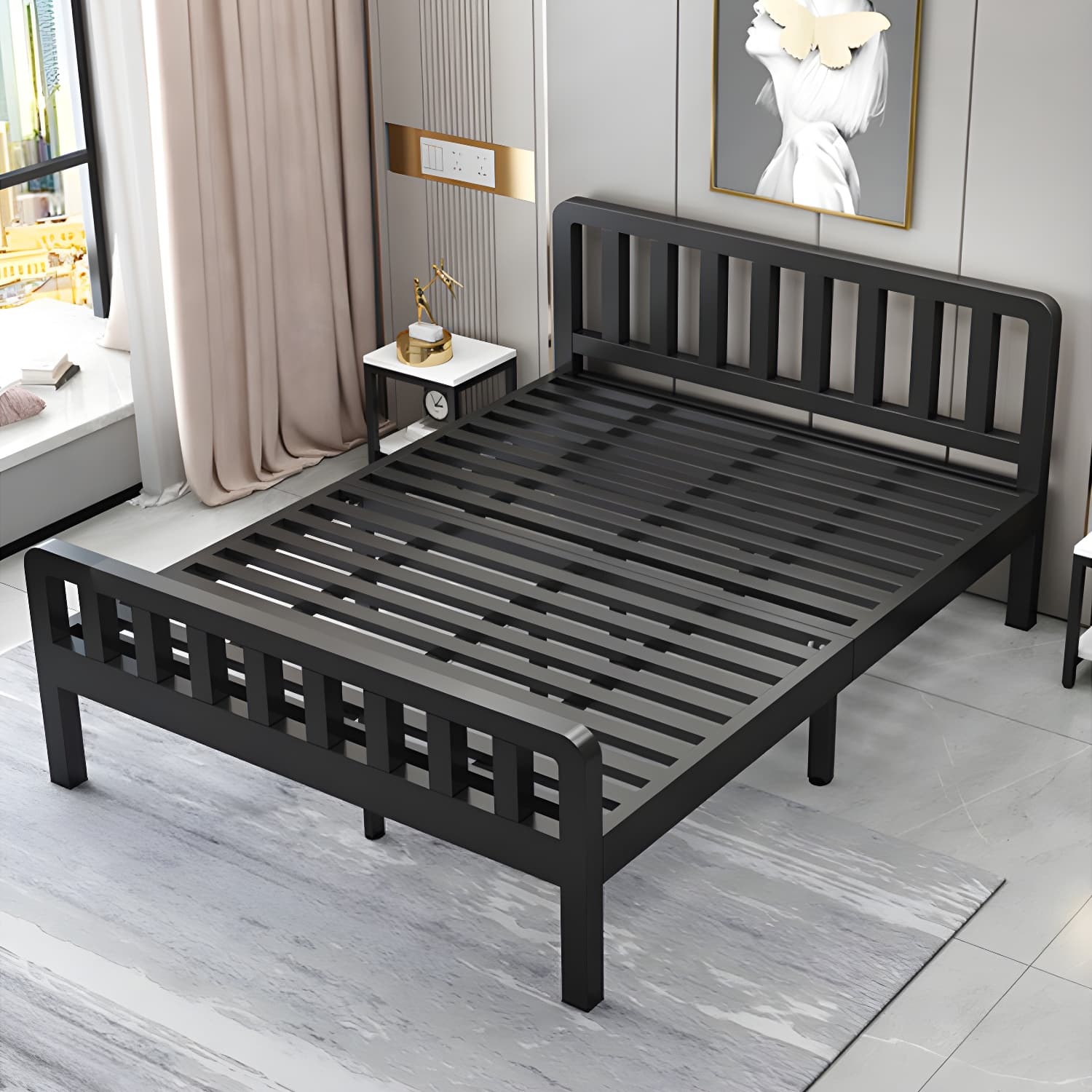 Contemporary Metal Bed Frame Solid Color Slat Bed with Custom Gold Legs thumbnail 9