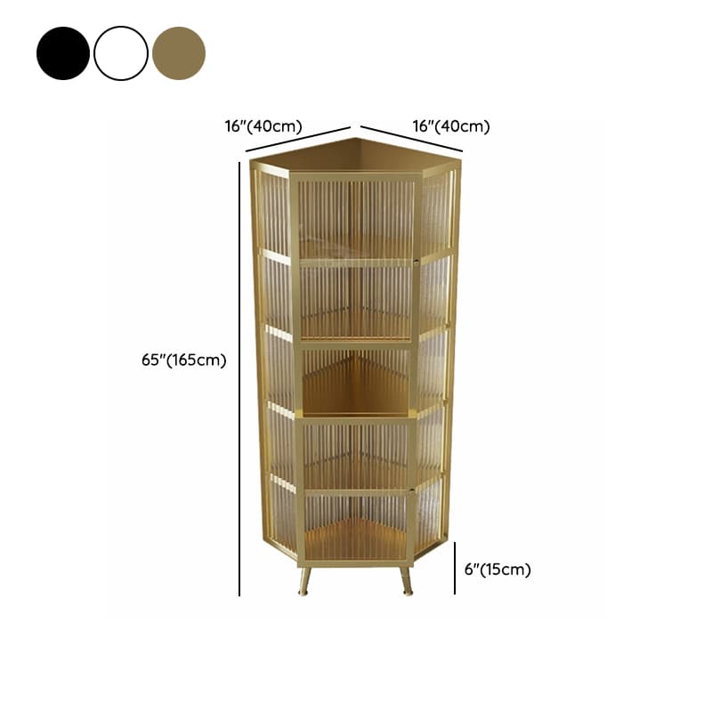 Gold Corner Accent Cabinet with Glass Doors and Metal Shelving thumbnail 14