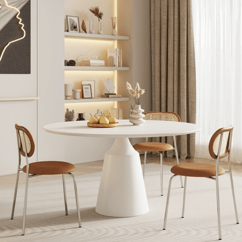 Scratch-defiant Fixed Circular Dining Table for 2 People/4 People with a Chalk/Charcoal Slate Stone Tabletop in a Contemporary Style thumbnail 4