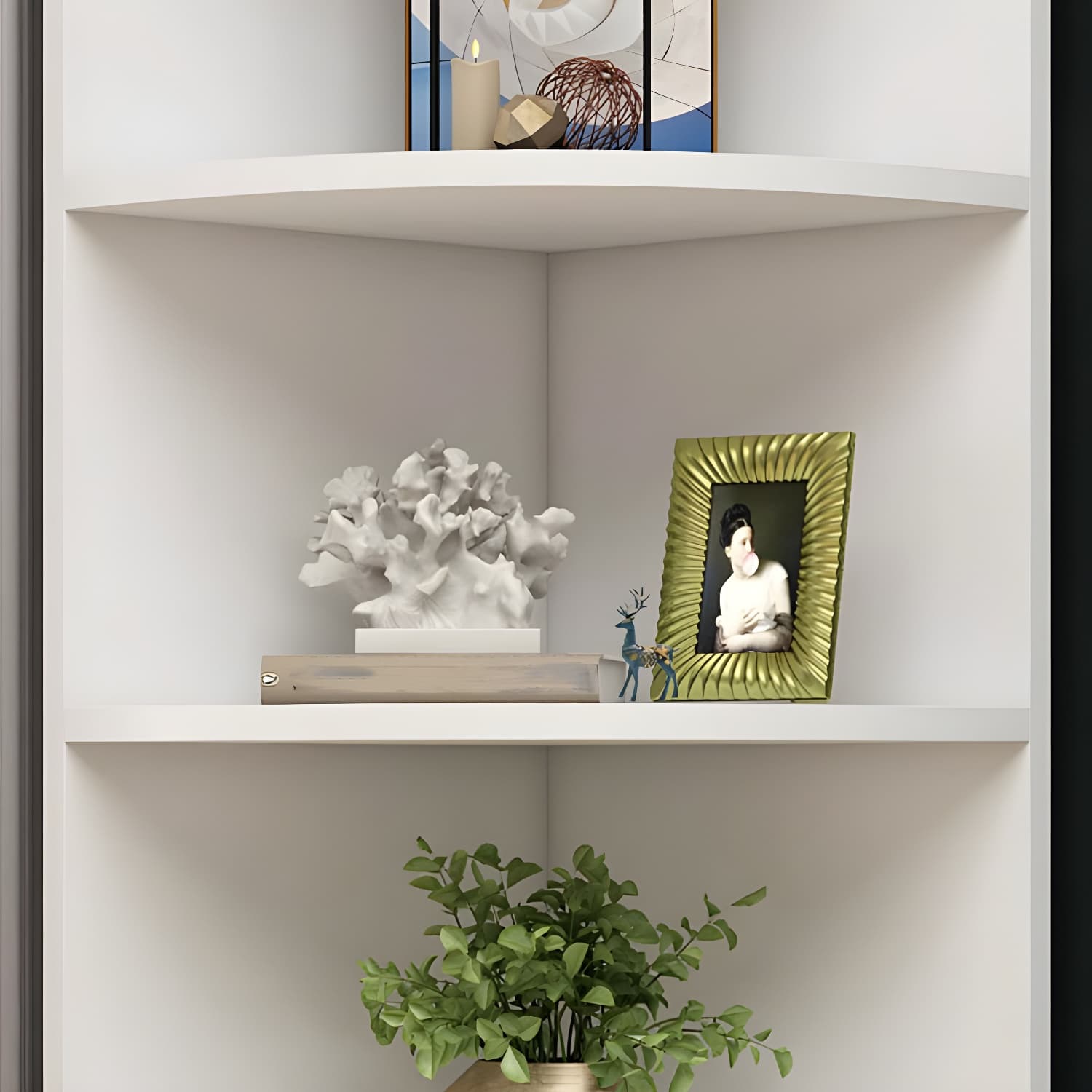 Modern White Corner Accent Cabinet with Glass Doors and 2 Interior Shelves thumbnail 4