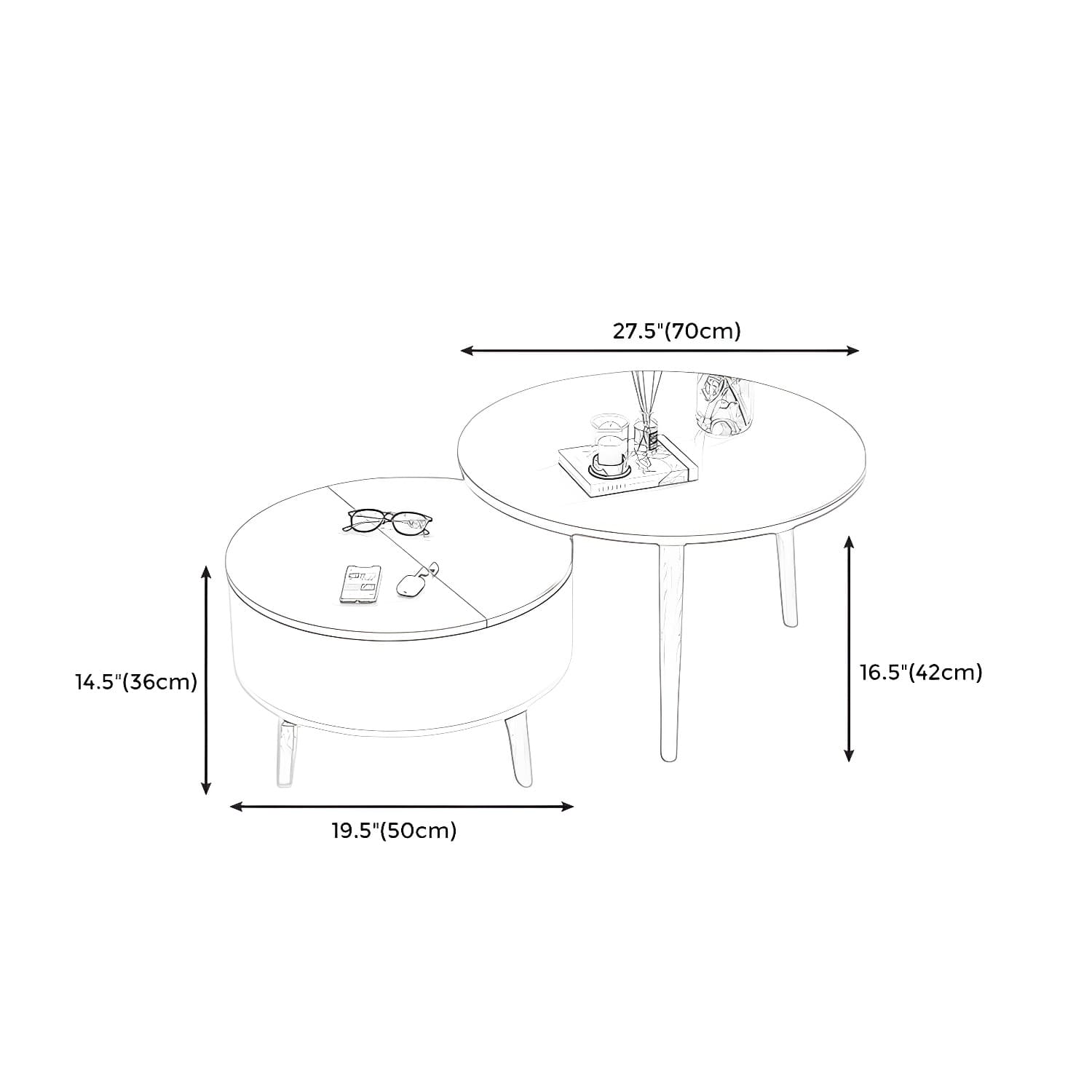 Round Solid Wood 3 Legs Coffee Table with Storage Drawers Modern Cocktail Table thumbnail 14