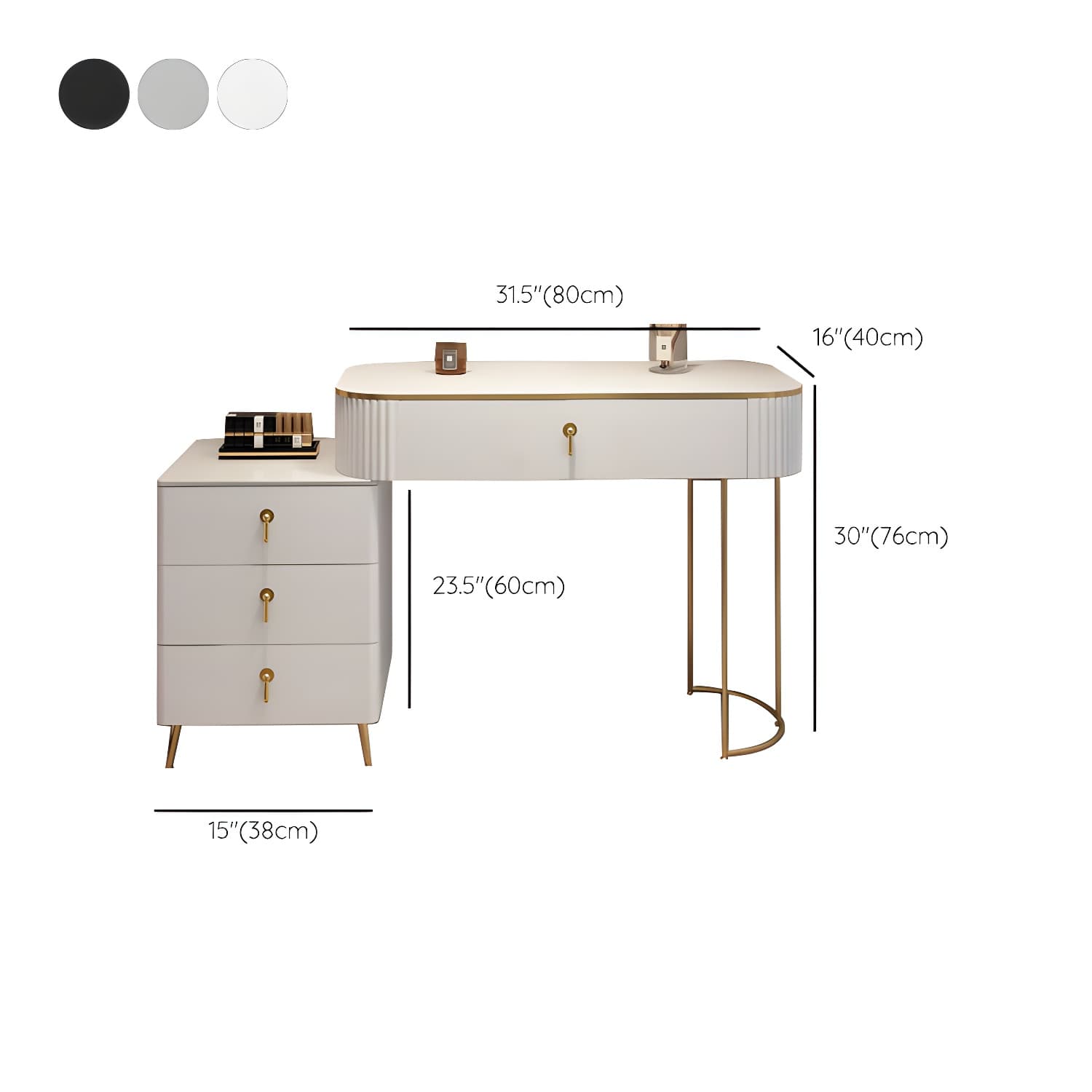 Contemporary Mirrored Wood Top Makeup Vanity Desk White/Gray Dressing Table thumbnail 19
