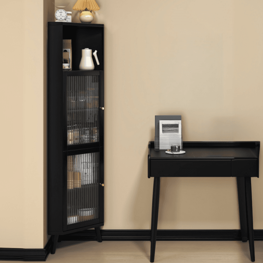 Standalone Corner Beech Midnight Black/Auburn Utility Storage Cabinet with Flexible Shelf, Glazed Door & 2 Cabinets/1 Cabinet thumbnail 6