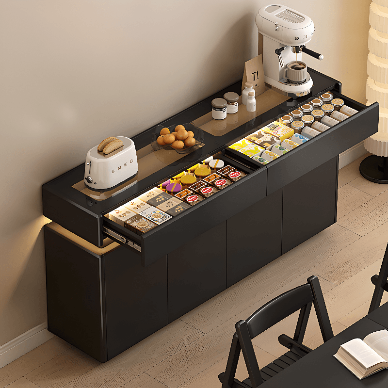 Elegant Sideboard with 8/12 Drawers, Glass Countertop, and Illuminating Lighting thumbnail 3
