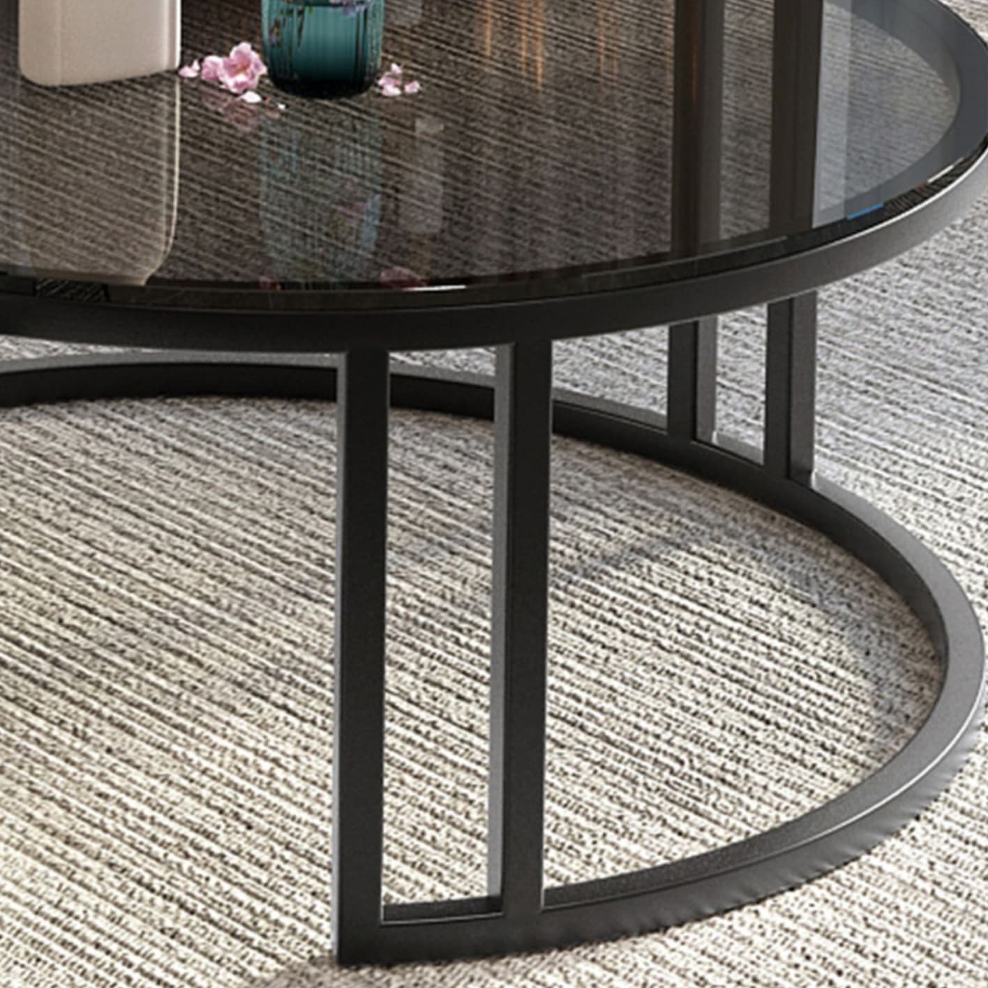 Modern Glass Coffee Cocktail Table Round Nesting Coffee Table Set thumbnail 14