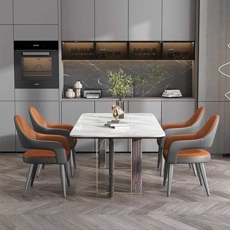 Faux Leather Arm Chair with Standard Back and Metal Legs in Gray for Kitchen & Dining thumbnail 11