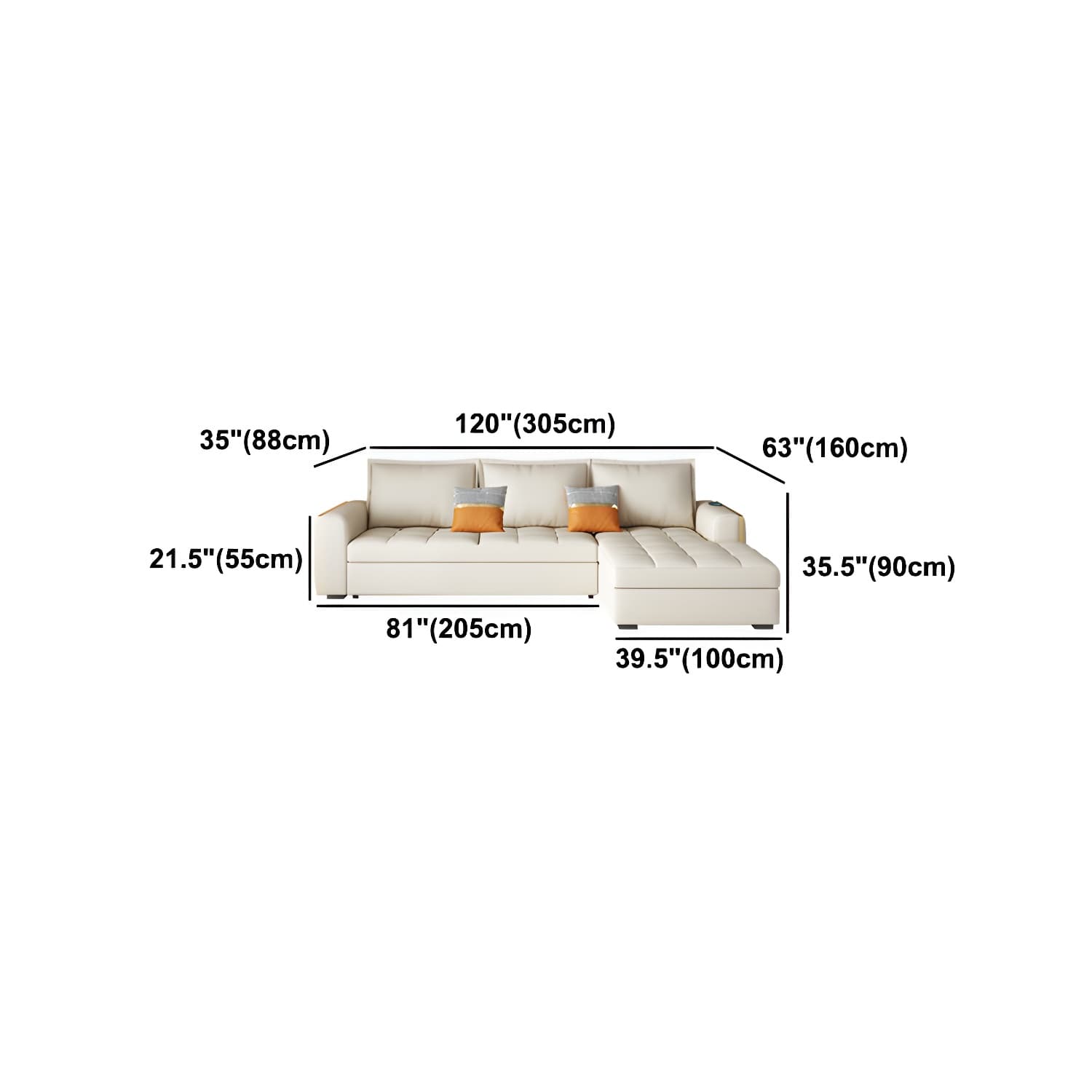 White Modern Sofa Bed with Storage USB Charging Convertible Sectional thumbnail 15