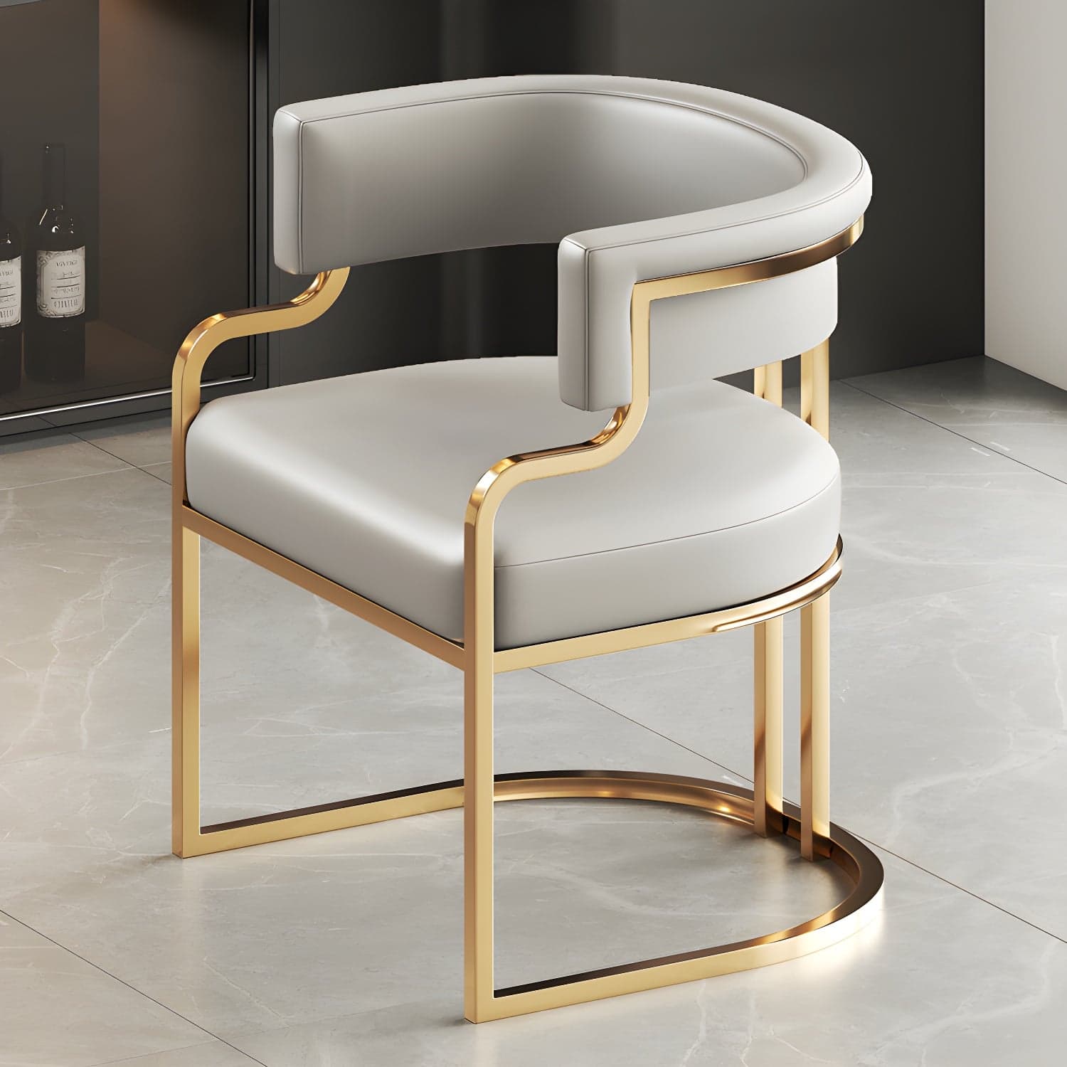 Faux Leather Dining Chairs Glam Style Open Back Armless Chair for Dining Room thumbnail 8