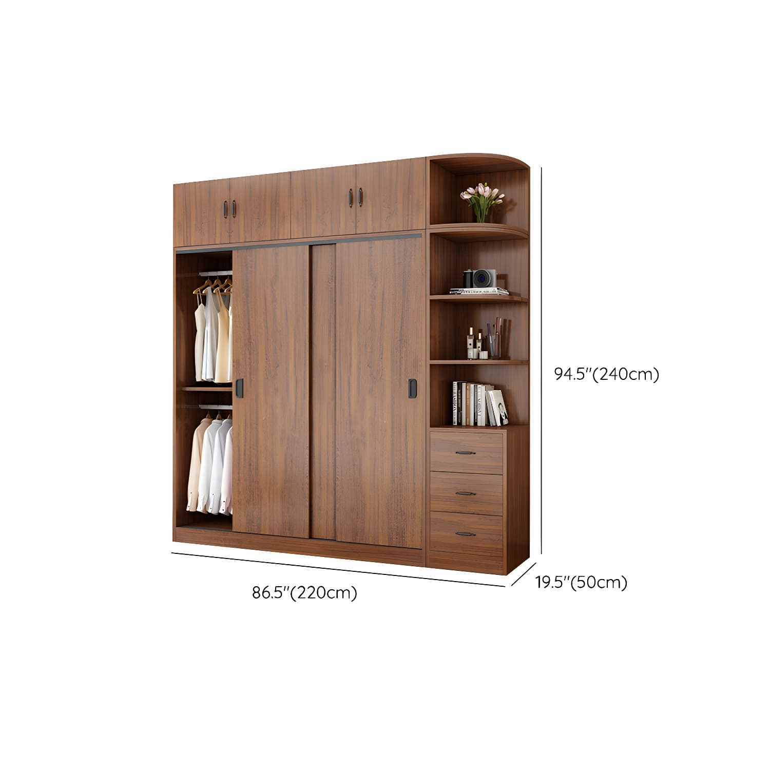 Modern Wooden Wardrobe Armoire with 3 Clothing Rods and Interior Shelves thumbnail 13