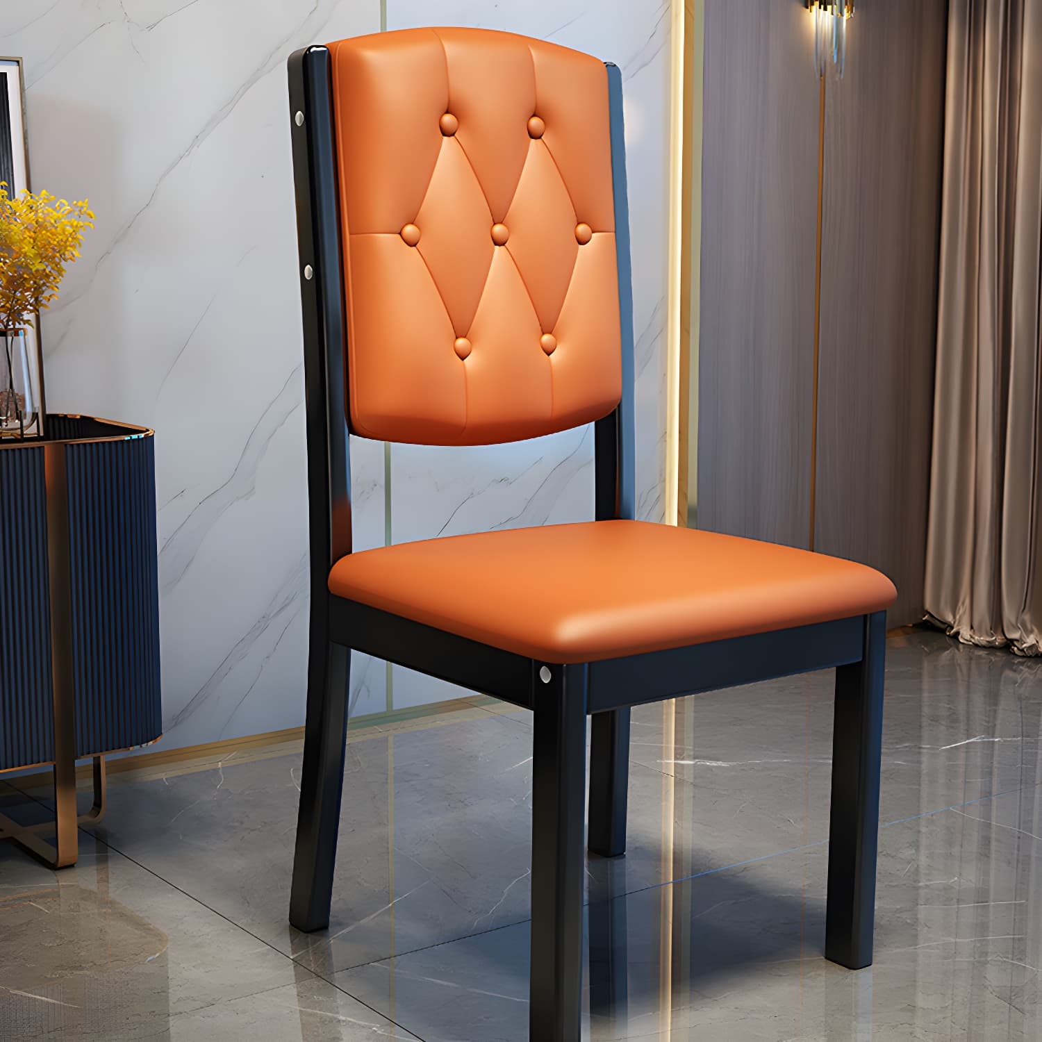 Matte Finish Leather Side Chair with Solid Wood Base for Home thumbnail 20