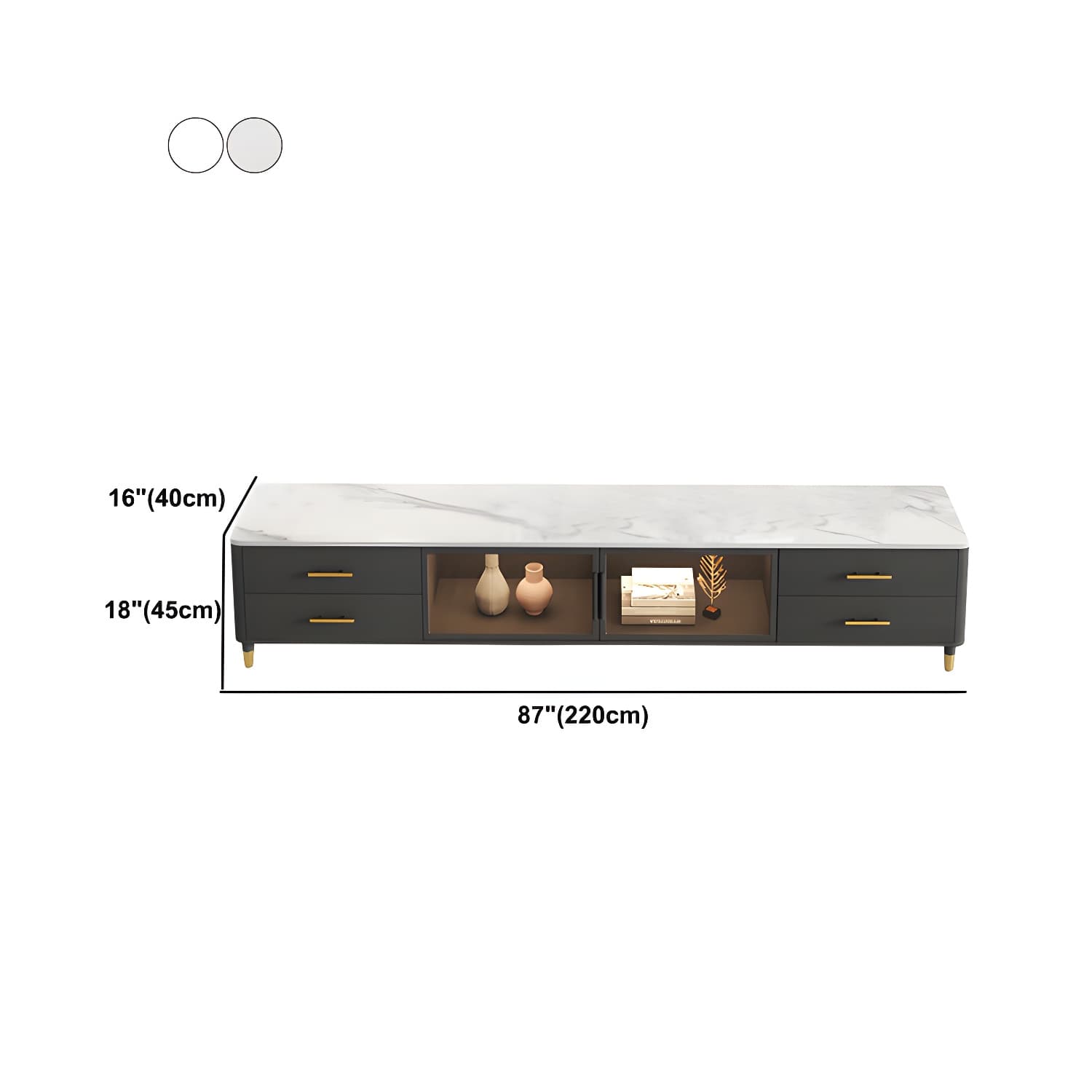 Stone Top Media Console Contemporary TV Media Stand with Metal Legs thumbnail 14