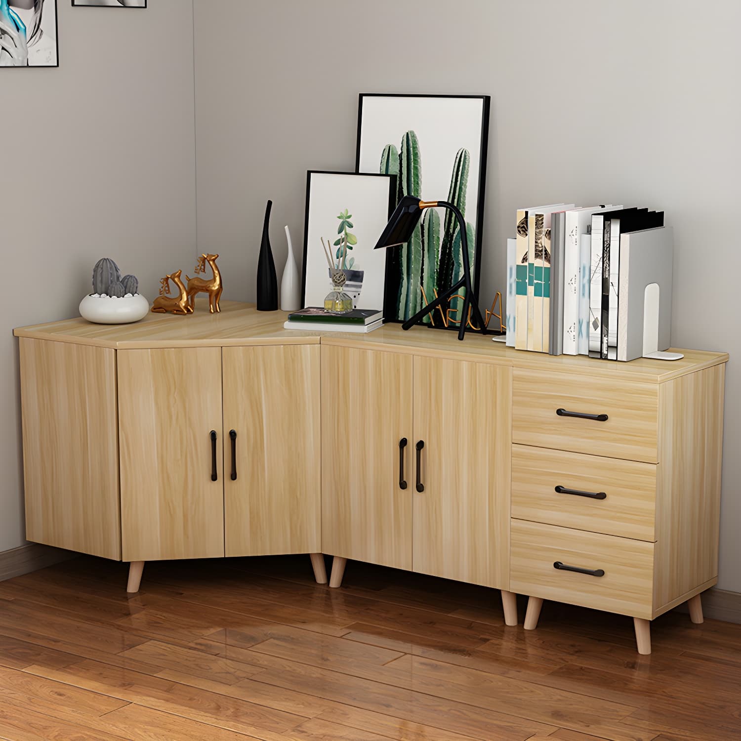 Bar Pulls Contemporary Manufactured Wood with Shelves Corner Accent Cabinet thumbnail 10
