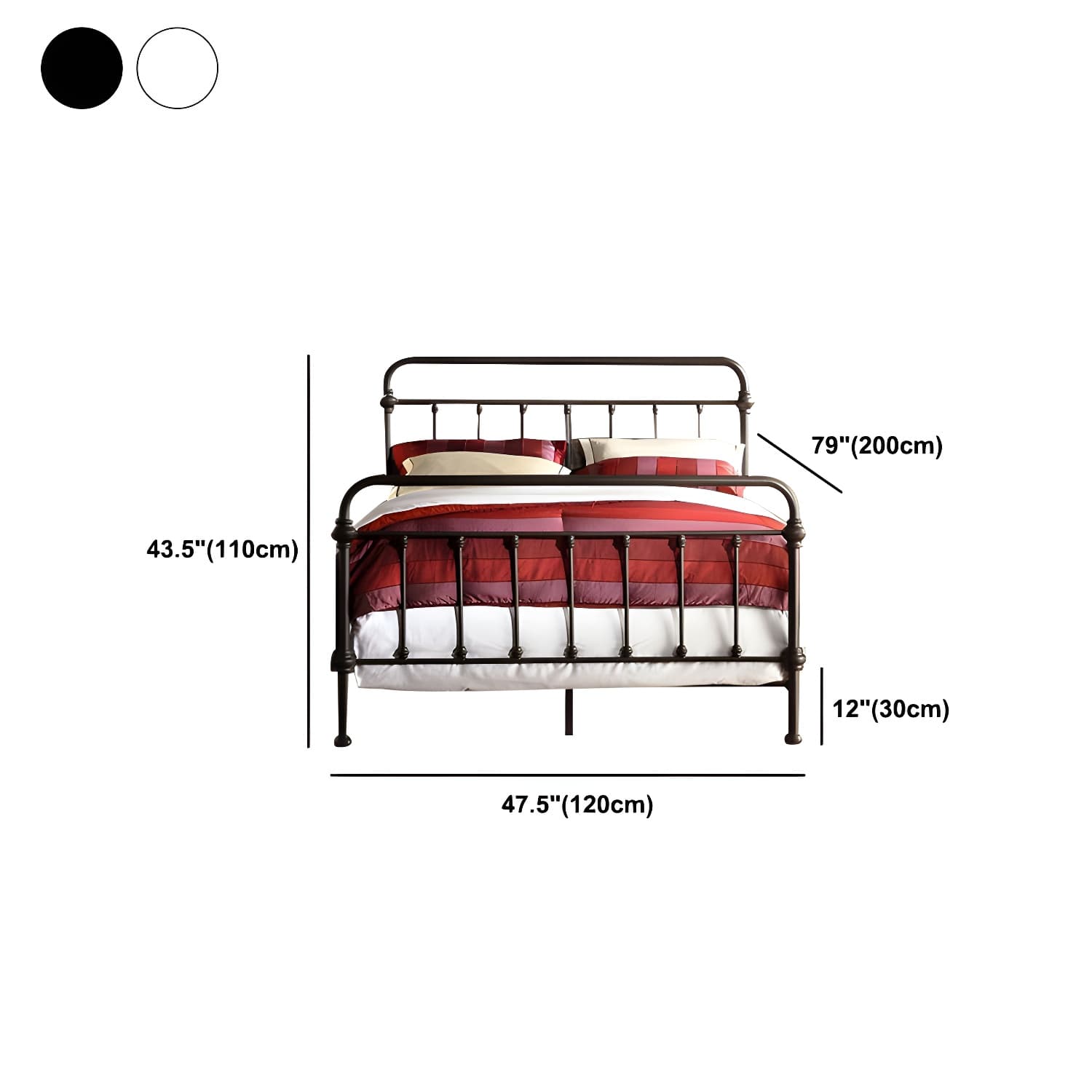 Industrial 45.27" High Bed Iron Bed with Rectangular Headboard thumbnail 9