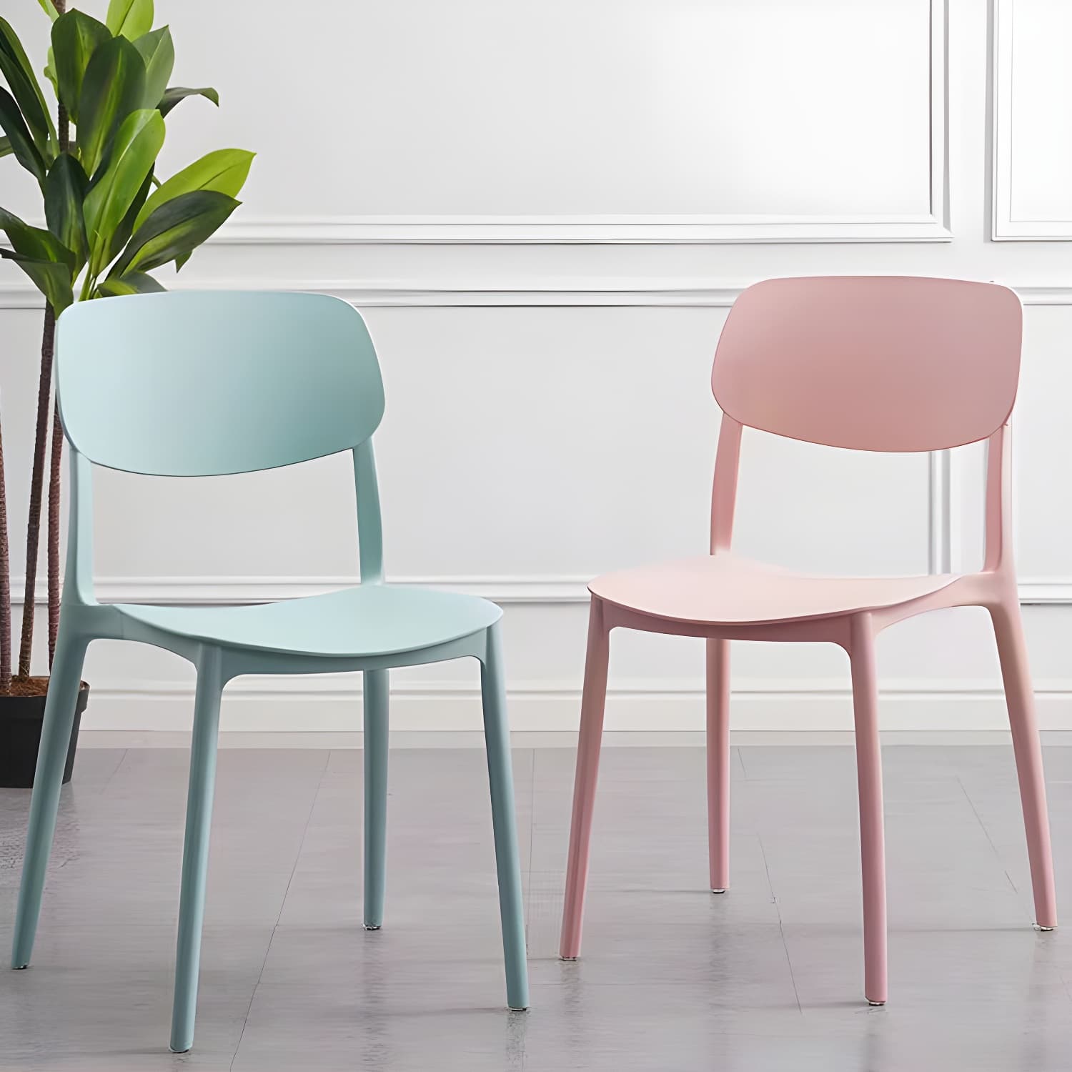 Scandinavian Stackable Armless Dining Chairs Plastic Open Back Dining Side Chair thumbnail 12