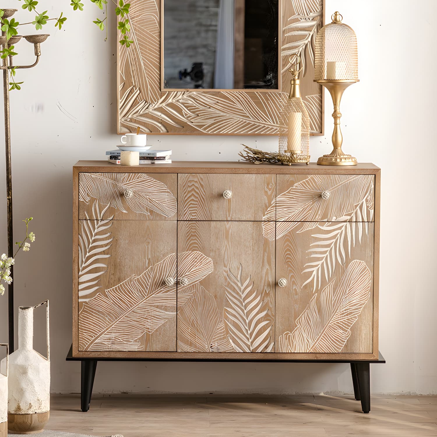 Modern Standard Storage Cabinet Solid Wood Cabinet with Drawer thumbnail 3