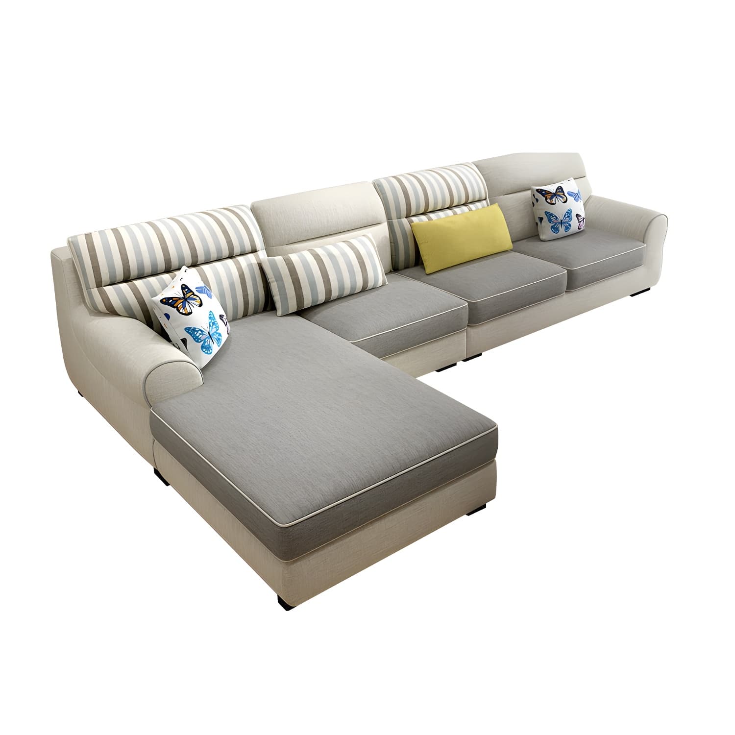 Large Modern L-Shape Stationary Wood Sectional Sofa with Round Arm and Cushion Back thumbnail 16