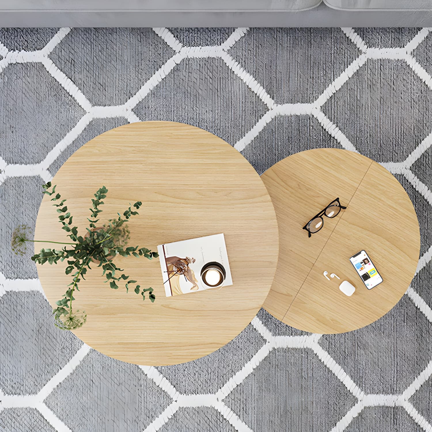 Round Solid Wood 3 Legs Coffee Table with Storage Drawers Modern Cocktail Table thumbnail 12
