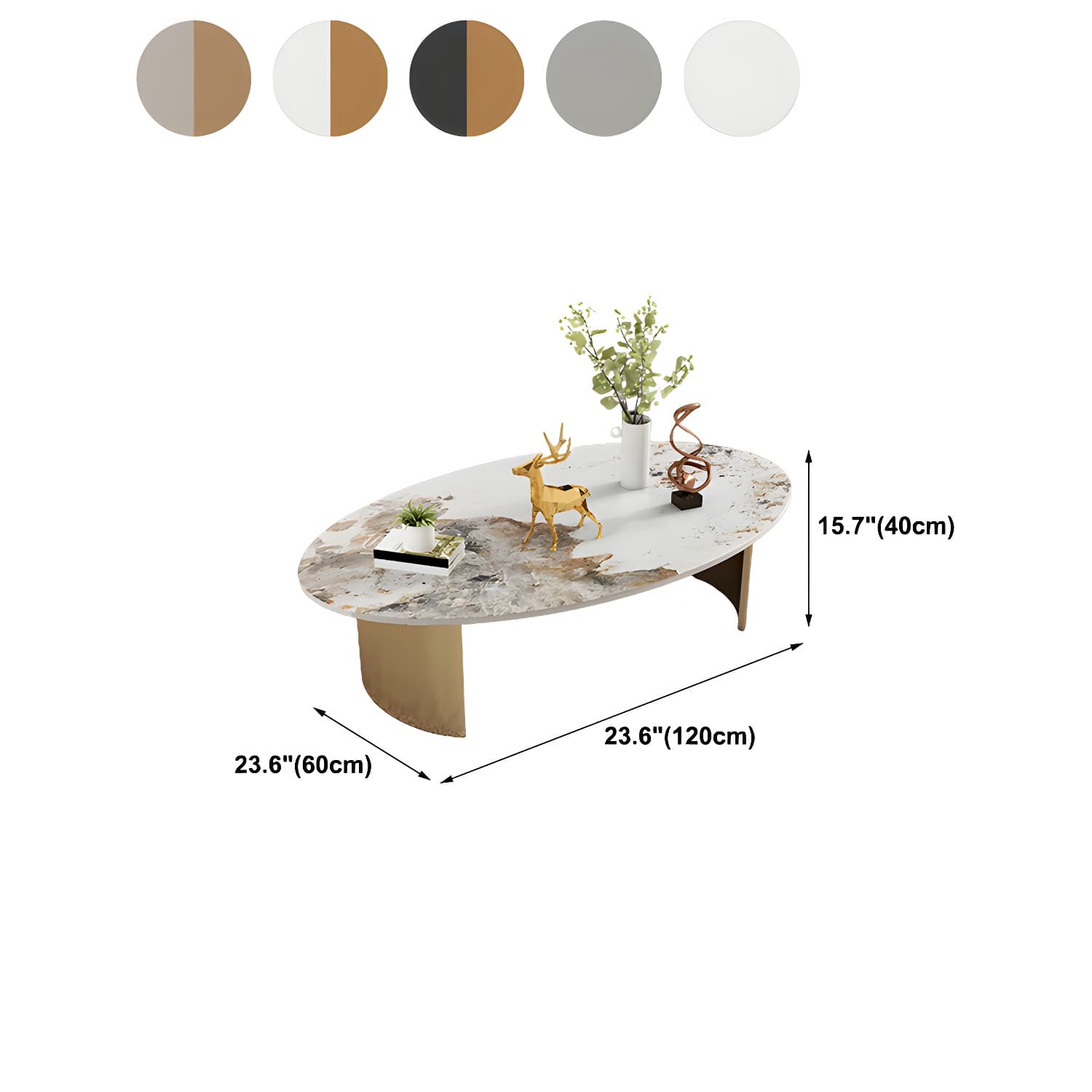 Glam Slate Coffee Cocktail Table Oval Cocktail Table for Living Room thumbnail 10