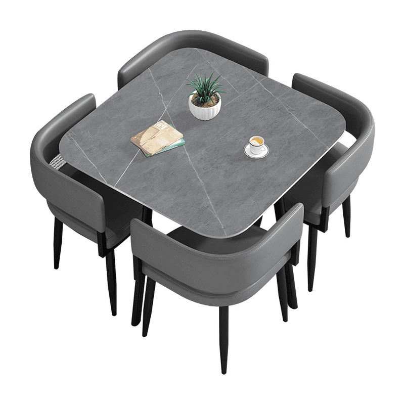 Circular Dining Table Set with a Slate Tabletop in White/Gray/Coal, Back and Cushion Chair for Dining Table for 4 in a Simple Style thumbnail 38