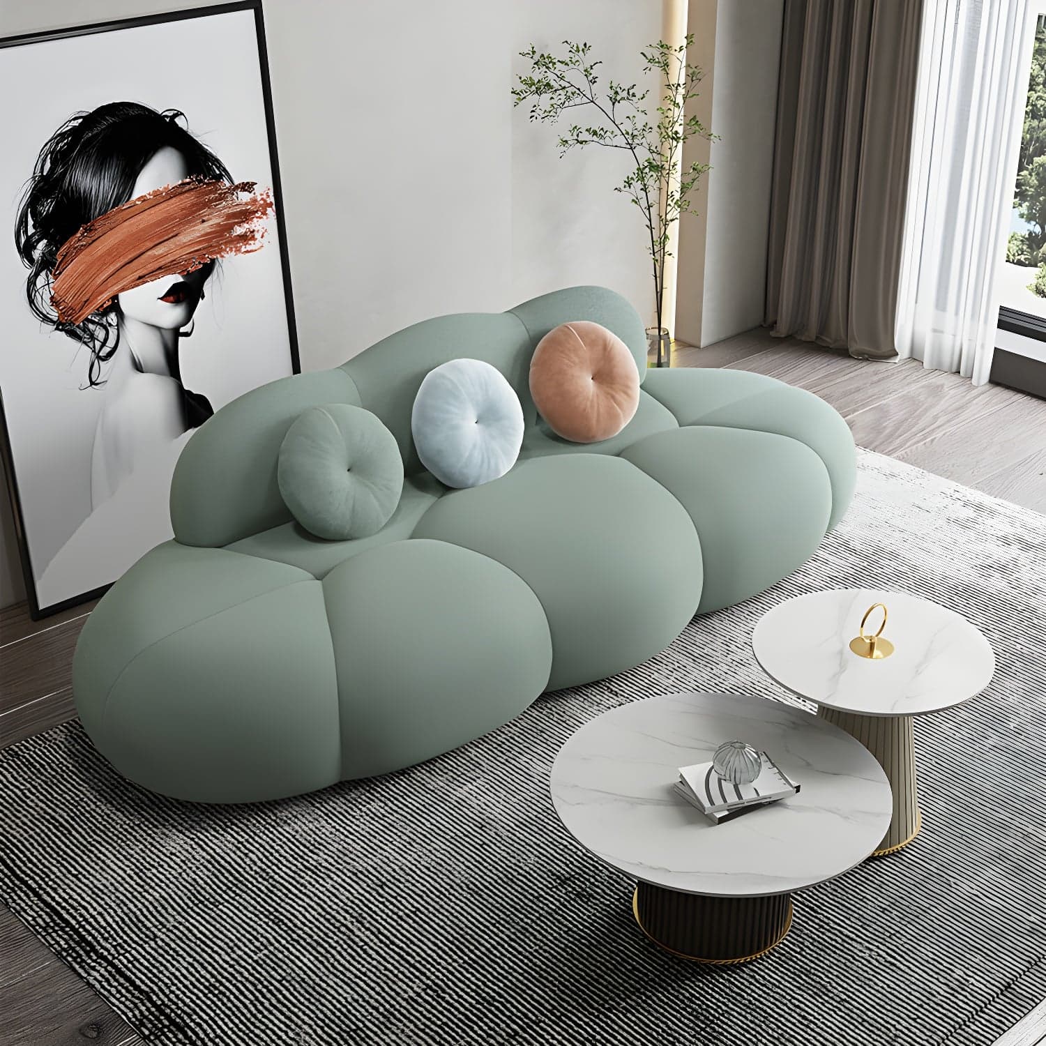 Contemporary Armless Wool Sofa with Tight Back and 3 Pillows thumbnail 7