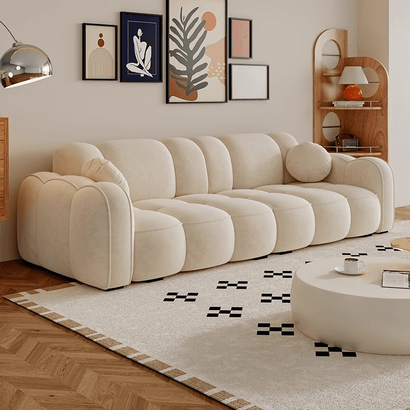 Modish Solid Color Standard Sofa Stain Resistant/Water Resistant Dove Grey/Apricot Color/Mocha with 2 Pillows & Armrest for 4 Person/3-seater thumbnail 7