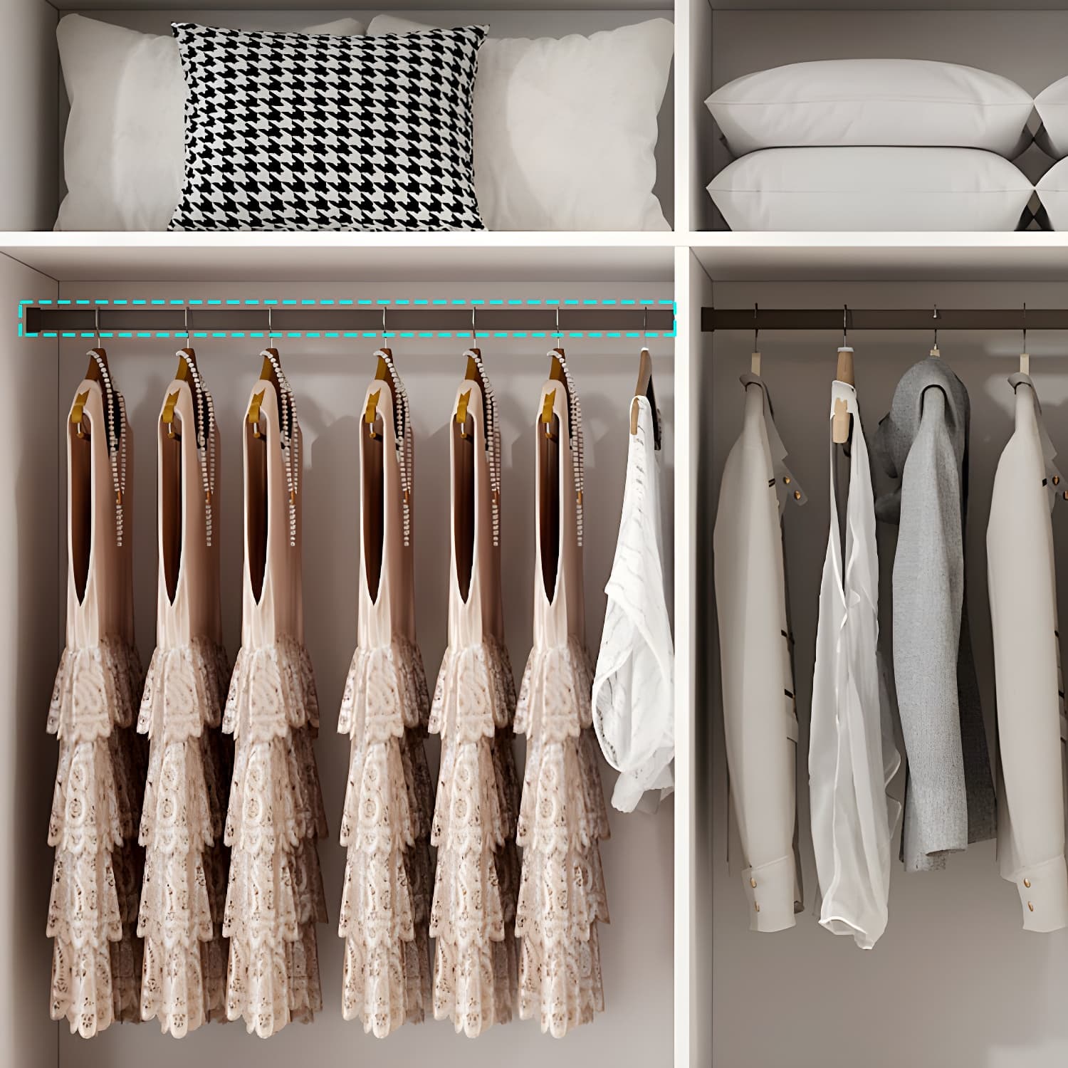 Modern Solid Color Shelves Hinged Doors Cloth Rod Included Cabinet in Beige thumbnail 8