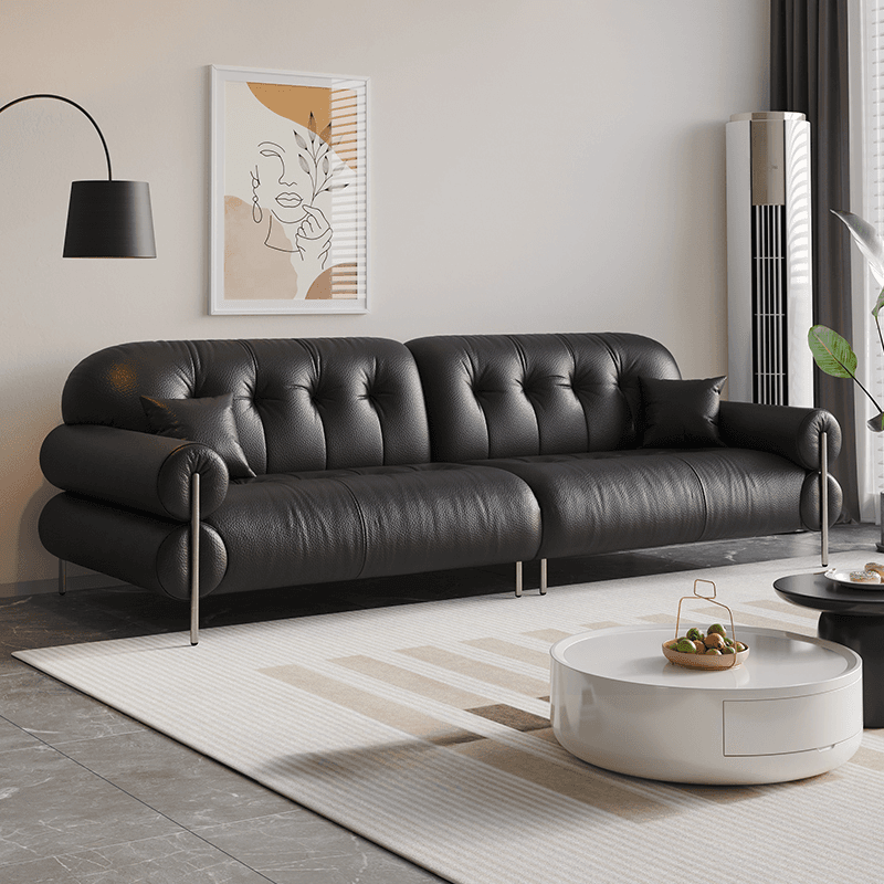 Tear Resistant Standard Sofa with Pu/Flannel Upholstery in Grey/Auburn/Ivory thumbnail 1