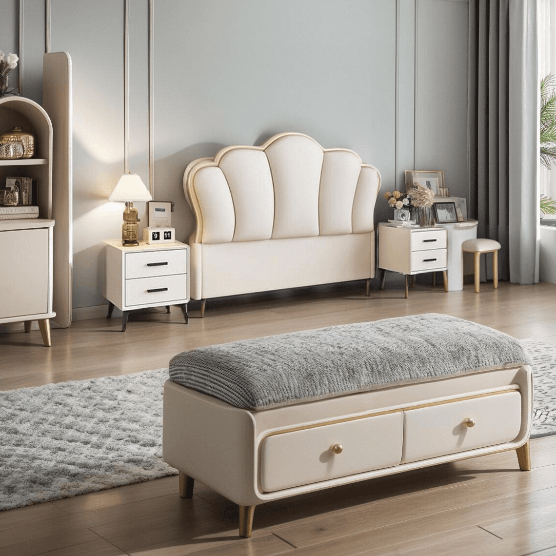 Modish No Distressing Timber Panel Headboard for King/Queen/Full Bed with Sponge Upholstery, Free-standing Installation, and Standard Height thumbnail 7