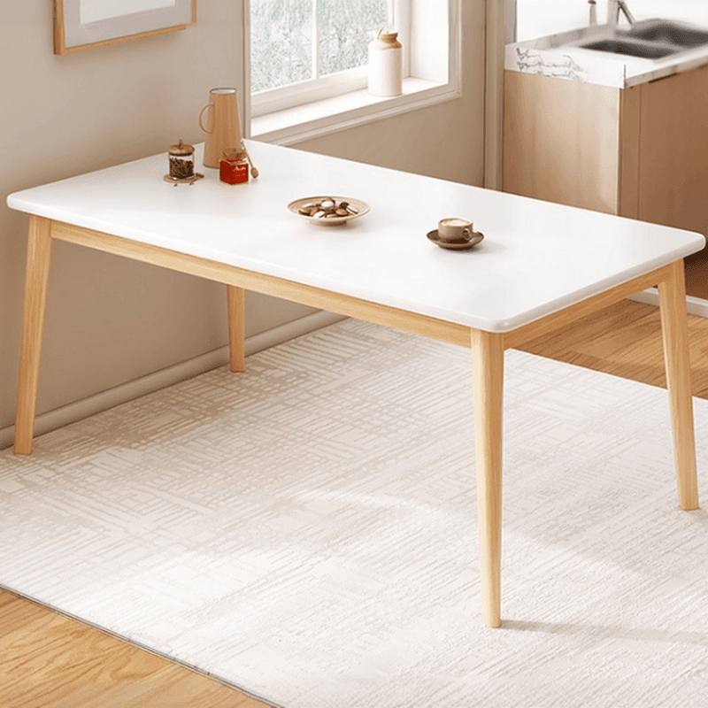 Dining Table Set with Rectangular Recycled Wood Top, 4 Legs, Fixed Table, Padded Chair with Back, Available in 5-piece/7 Piece Set/3 Pieces thumbnail 3