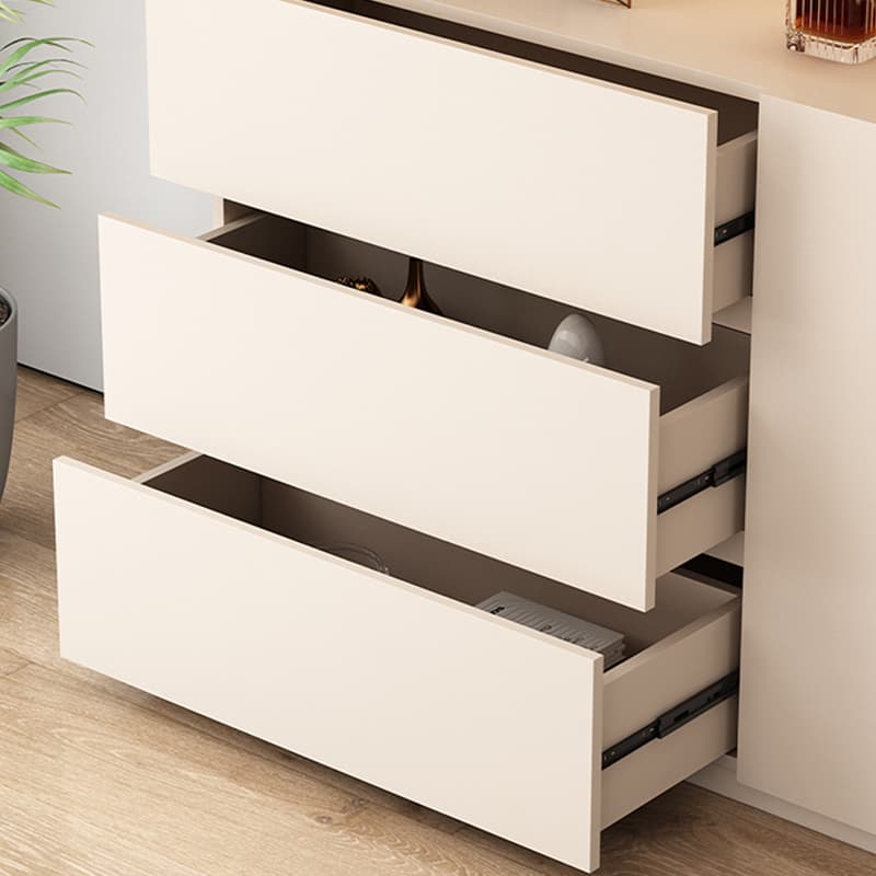 Off-White Contemporary Wood Buffet Sideboard with Cabinets and Shelves thumbnail 8