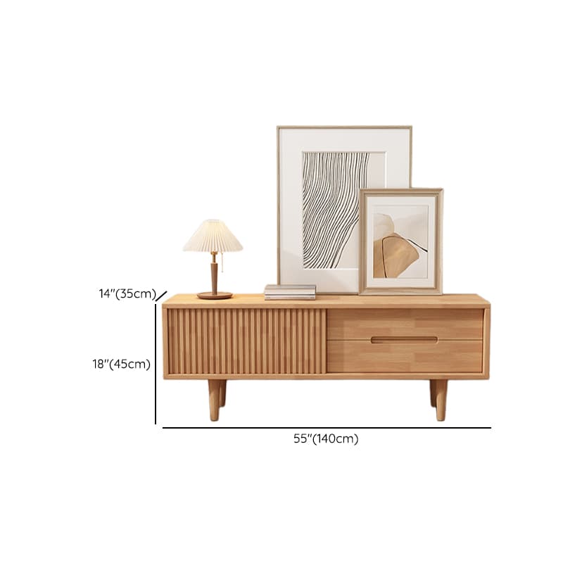 Simplistic Oak Wood TV Stand with 2 Drawers and 2 Cabinets thumbnail 16