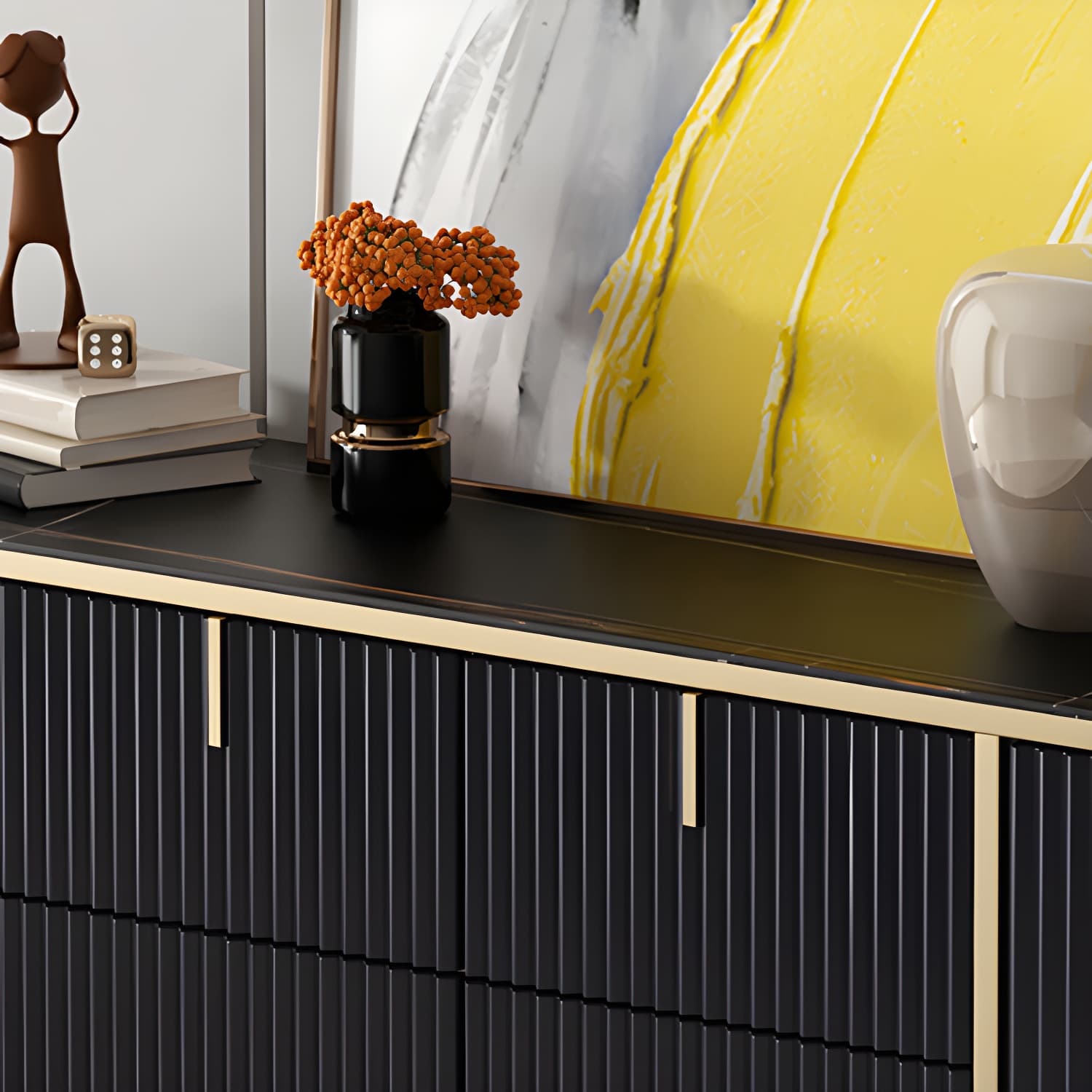 Glam Style Sideboard Stone Side Board with Drawers and Cabinets thumbnail 9
